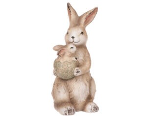 Dekoračná soška Veľkonočný zajačik s mládaťkom